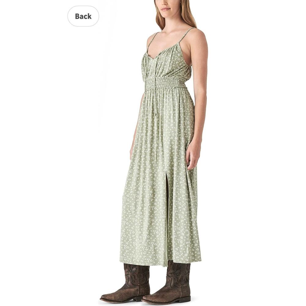 NWT Lucky Brand LA Womens XXL Sage Green Floral Maxi Dress Boho Cottagecore - Picture 3 of 12